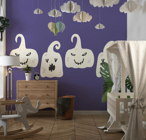Ghosts, Purple Background Wallpaper, Seamless Pattern Mural, Oversized Custom Size Wall Art, Non - Woven, Non - Adhesive, Modern Wall Paper, Removable - Adawall Wallpaper - Registered Trade Accounts Only, Wallpaper Wholesale Account - W78054 - Adawall Wholesale - Wallpaper Wholesaler