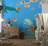 Underwater Wallpaper, Sea Animals Mural, Oversized Custom Size Wall Art, Non-Woven, Non-Adhesive, Modern Wall Paper, Removable
