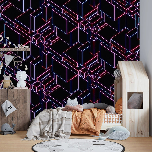 Glowing Futuristic Wallpaper, Abstract Geometric Mural, Oversized Custom Size Wall Art, Non - Woven, Non - Adhesive, Modern Wall Paper, Removable - Adawall Wallpaper - Registered Trade Accounts Only, Wallpaper Wholesale Account - W77642 - Adawall Wholesale - Wallpaper Wholesaler