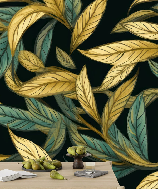 Gold and Light Green Leaves Wallpaper, Seamless Pattern Mural, Oversized Custom Size Wall Art, Non - Woven, Non - Adhesive, Modern Wall Paper, Removable - Adawall Wallpaper - Registered Trade Accounts Only, Wallpaper Wholesale Account - W77903 - Adawall Wholesale - Wallpaper Wholesaler