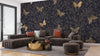 Gold Butterflies and Flowers Wallpaper, Black Background Mural, Oversized Custom Size Wall Art, Non - Woven, Non - Adhesive, Modern Wall Paper, Removable - Adawall Wallpaper - Registered Trade Accounts Only, Wallpaper Wholesale Account - W77807 - Adawall Wholesale - Wallpaper Wholesaler