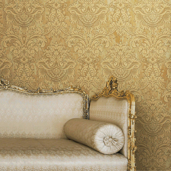 Gold Rich Baroque Damask Wallpaper Deep Embossed Shimmering Vintage Design - Adawall Wallpaper - Registered Trade Accounts Only, Wallpaper Wholesale Account - 7807-3 - Adawall Wholesale - Wallpaper Wholesaler