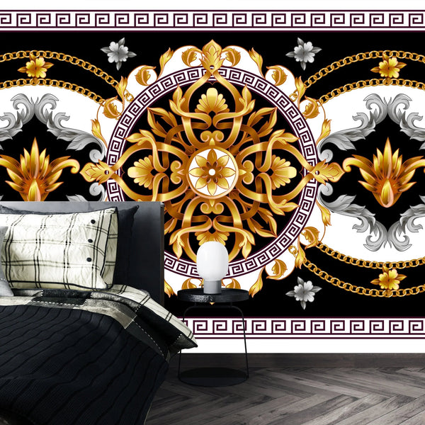 Golden Baroque Wallpaper, Black Background Mural, Oversized Custom Size Wall Art, Non - Woven, Non - Adhesive, Modern Wall Paper, Removable - Adawall Wallpaper - Registered Trade Accounts Only, Wallpaper Wholesale Account - W77691 - Adawall Wholesale - Wallpaper Wholesaler