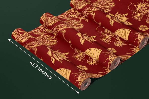 Golden Chinese Dragons and Woman Wallpaper, Seamless Pattern Mural, Oversized Custom Size Wall Art, Non - Woven, Non - Adhesive, Modern Wall Paper, Removable - Adawall Wallpaper - Registered Trade Accounts Only, Wallpaper Wholesale Account - W78106 - Adawall Wholesale - Wallpaper Wholesaler