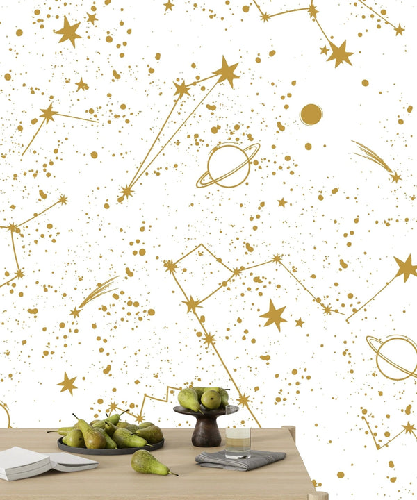 Golden Constellation Wallpaper, White Background Mural, Oversized Custom Size Wall Art, Non - Woven, Non - Adhesive, Modern Wall Paper, Removable - Adawall Wallpaper - Registered Trade Accounts Only, Wallpaper Wholesale Account - W77798 - Adawall Wholesale - Wallpaper Wholesaler
