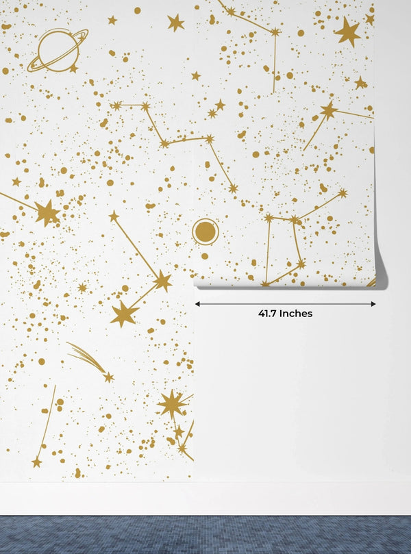 Golden Constellation Wallpaper, White Background Mural, Oversized Custom Size Wall Art, Non - Woven, Non - Adhesive, Modern Wall Paper, Removable - Adawall Wallpaper - Registered Trade Accounts Only, Wallpaper Wholesale Account - W77798 - Adawall Wholesale - Wallpaper Wholesaler