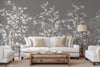 Gray Chinoiserie Floral Wall Mural, Birds Tree Flowers Wallpaper, Custom Size Wall Covering, Non - Woven, Non - Adhesive, Removable, Washable - Adawall Wallpaper - Registered Trade Accounts Only, Wallpaper Wholesale Account - FJ304-3 - Adawall Wholesale - Wallpaper Wholesaler