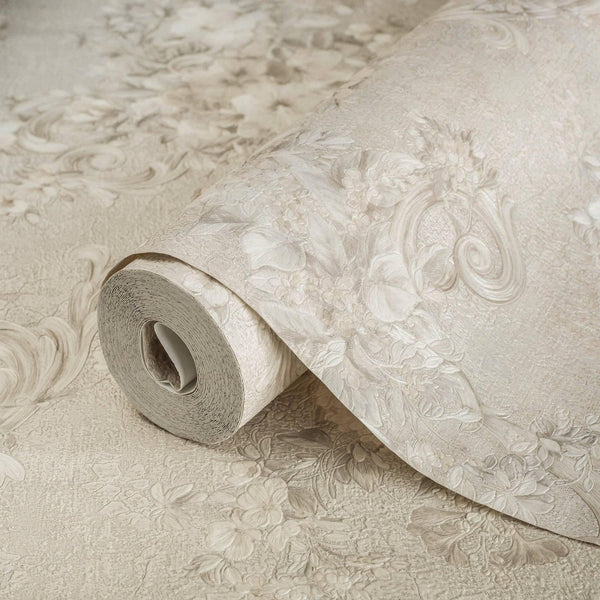 Gray Flowered Beige Embossed Wallpaper, Home Wall Decor, Aesthetic Wallpaper, Textured Wallcovering Non - Adhesive - 41.7”W X 393”H - Adawall Wallpaper - Registered Trade Accounts Only, Wallpaper Wholesale Account - 1008-2 - Adawall Wholesale - Wallpaper Wholesaler