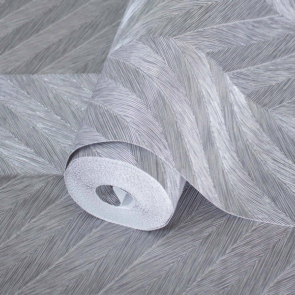 Gray Shiny Chevron Wallpaper, Deep Embossed Luxury Shimmering Geometric Pattern Wall Paper, Large Non-Pasted 114 sq ft Roll - Walloro High End Wallcoverings & More