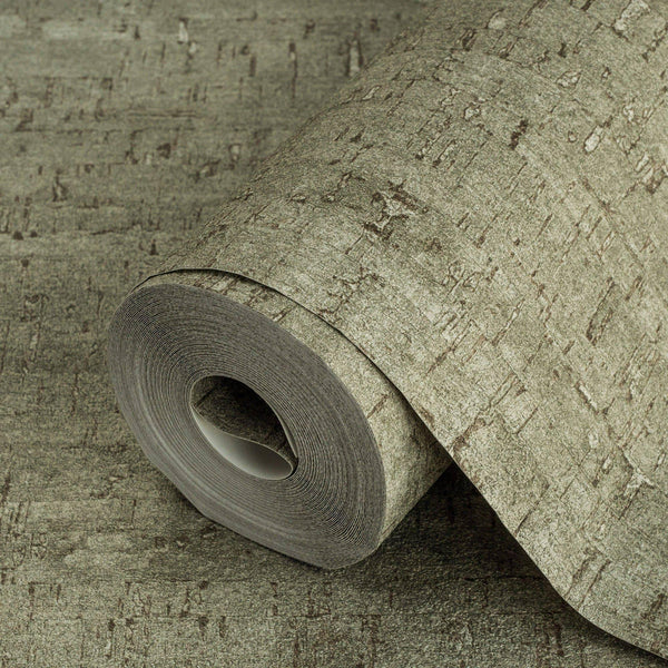 Green Cork Textured Wallpaper, Wood Tree Bark Grain Design Stylish Realistic Wallcovering - Walloro High End Wallcoverings & More