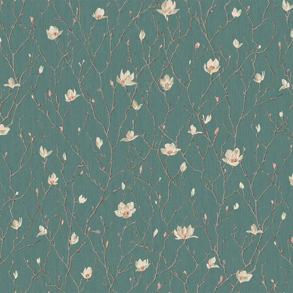 Green Floral Blossom Embossed Wallpaper, Flower Branches Chinoiserie Wallcovering - Walloro High End Wallcoverings & More