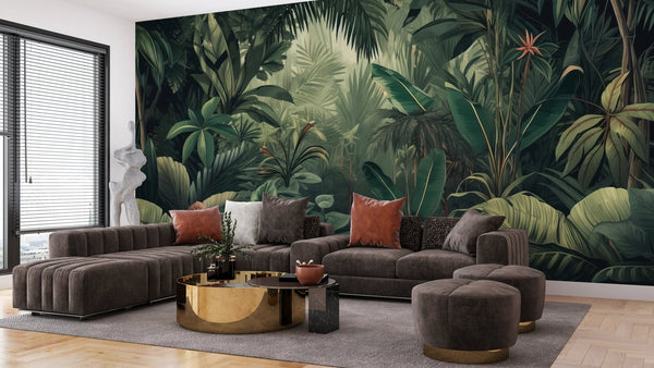 Green Jungle Wallpaper, Tropical Leaves Wall Mural, Oversized Custom Size Wall Art, Non - Woven, Non - Adhesive, Modern Wall Paper, Removable - Adawall Wallpaper - Registered Trade Accounts Only, Wallpaper Wholesale Account - W77478 - Adawall Wholesale - Wallpaper Wholesaler