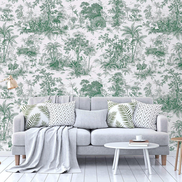Green Tropical Toile Textured Wallpaper, Stylish Plants Animals Jungle Forest Theme Wallcovering - Adawall Wallpaper - Registered Trade Accounts Only, Wallpaper Wholesale Account - 9909-3 - Adawall Wholesale - Wallpaper Wholesaler