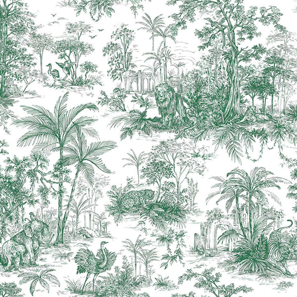 Green Tropical Toile Textured Wallpaper, Stylish Plants Animals Jungle Forest Theme Wallcovering - Adawall Wallpaper - Registered Trade Accounts Only, Wallpaper Wholesale Account - 9909-3 - Adawall Wholesale - Wallpaper Wholesaler