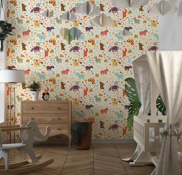Horses, Clouds, Flowers Wallpaper, Sweet Seamless Pattern Mural, Oversized Custom Size Wall Art, Non - Woven, Non - Adhesive, Modern Wall Paper, Removable - Adawall Wallpaper - Registered Trade Accounts Only, Wallpaper Wholesale Account - W77539 - Adawall Wholesale - Wallpaper Wholesaler