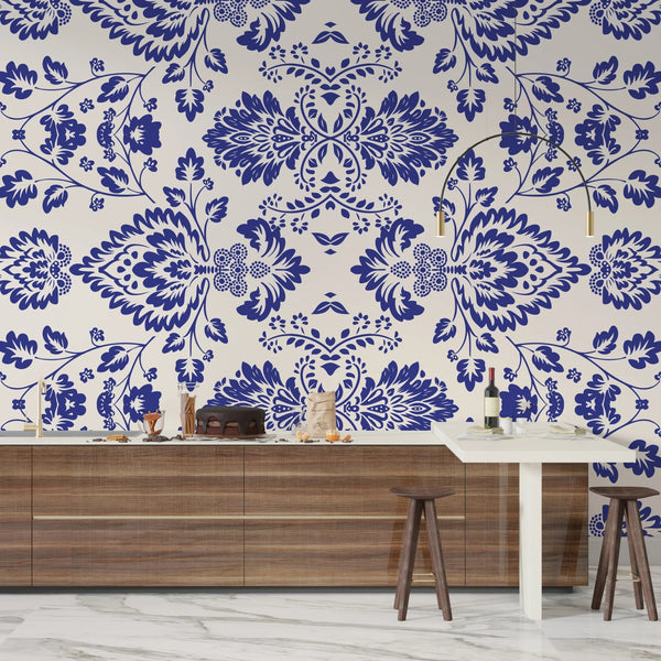 Ikat Floral Paisley Wallpaper, White Background Mural, Oversized Custom Size Wall Art, Non - Woven, Non - Adhesive, Modern Wall Paper, Removable - Adawall Wallpaper - Registered Trade Accounts Only, Wallpaper Wholesale Account - W77528 - Adawall Wholesale - Wallpaper Wholesaler