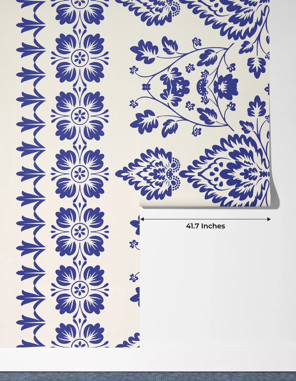 Ikat Floral Paisley Wallpaper, White Background Mural, Oversized Custom Size Wall Art, Non - Woven, Non - Adhesive, Modern Wall Paper, Removable - Adawall Wallpaper - Registered Trade Accounts Only, Wallpaper Wholesale Account - W77528 - Adawall Wholesale - Wallpaper Wholesaler
