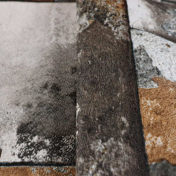 Industrial Rusted Stone Metallic Wallpaper, Realistic 3D Embossed Wall Decor, Industrial Aesthetic Wallcovering - Walloro High End Wallcoverings & More