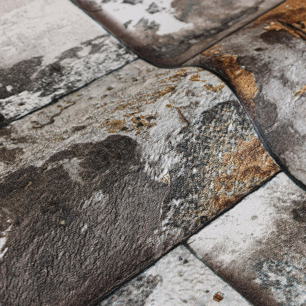 Industrial Rusted Stone Metallic Wallpaper, Realistic 3D Embossed Wall Decor, Industrial Aesthetic Wallcovering - Walloro High End Wallcoverings & More