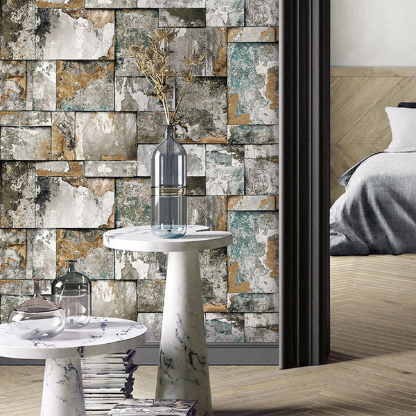 Industrial Rusted Stone Metallic Wallpaper, Realistic 3D Embossed Wall Decor, Industrial Aesthetic Wallcovering - Walloro High End Wallcoverings & More