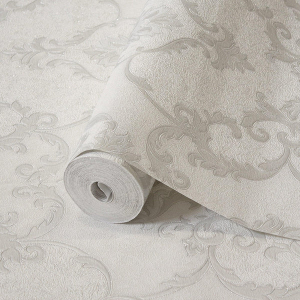 Italian Damask Embossed Wallpaper, Off White Sparkling Neutral Colors Luxury Wallcovering, 3D Textured, Non - Woven, Non - Pasted - Adawall Wallpaper - Registered Trade Accounts Only, Wallpaper Wholesale Account - 1403-2 - Adawall Wholesale - Wallpaper Wholesaler