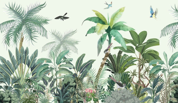 Jungle Palms Wallpaper, Birds Mural, Oversized Custom Size Wall Art, Non - Woven, Non - Adhesive, Modern Wall Paper, Removable - Adawall Wallpaper - Registered Trade Accounts Only, Wallpaper Wholesale Account - W77776 - Adawall Wholesale - Wallpaper Wholesaler