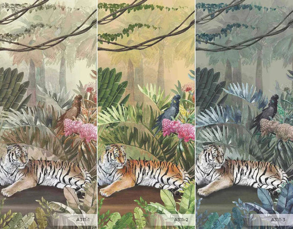 jungle Tigers Wall Mural, Ivory Nature Forest Theme Wallpaper, Custom Large Wall Mural, Non - Adhesive, Washable, Removable Wall Paper, Birds, Non - Woven Back - Adawall Wallpaper - Registered Trade Accounts Only, Wallpaper Wholesale Account - A311-1 - Adawall Wholesale - Wallpaper Wholesaler