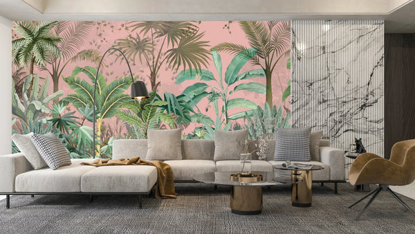 Jungle Wallpaper, Pink Sky Mural, Oversized Custom Size Wall Art, Non - Woven, Non - Adhesive, Modern Wall Paper, Removable - Adawall Wallpaper - Registered Trade Accounts Only, Wallpaper Wholesale Account - W77709 - Adawall Wholesale - Wallpaper Wholesaler