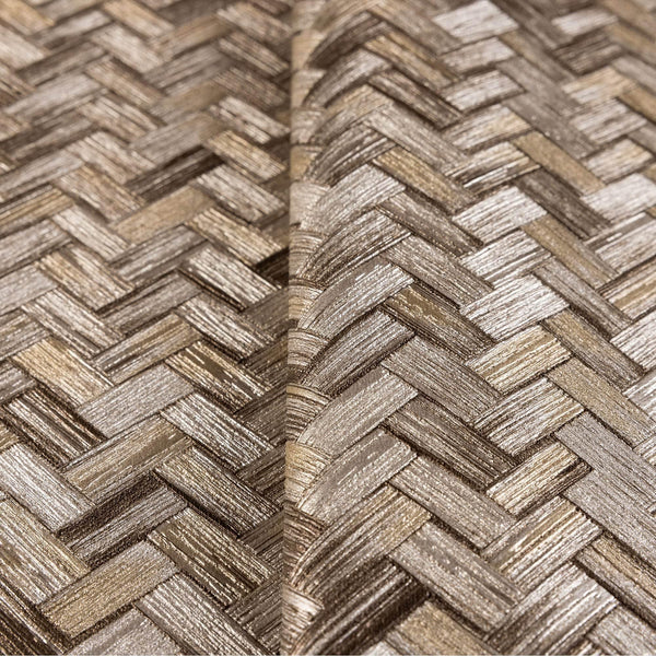 Jute Basket Weave Chevron Wallpaper, Brown 3D Deep Embossed Non-Woven Braided Geometric Pattern - Walloro High End Wallcoverings & More
