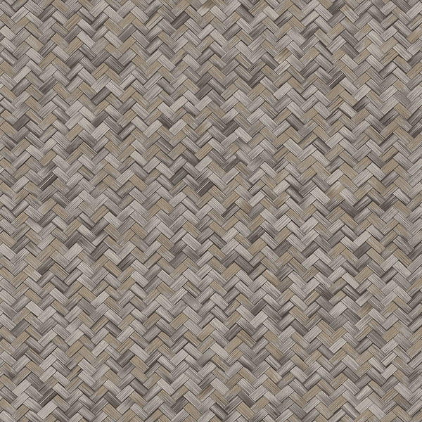 Jute Basket Weave Chevron Wallpaper, Brown 3D Deep Embossed Non-Woven Braided Geometric Pattern - Walloro High End Wallcoverings & More
