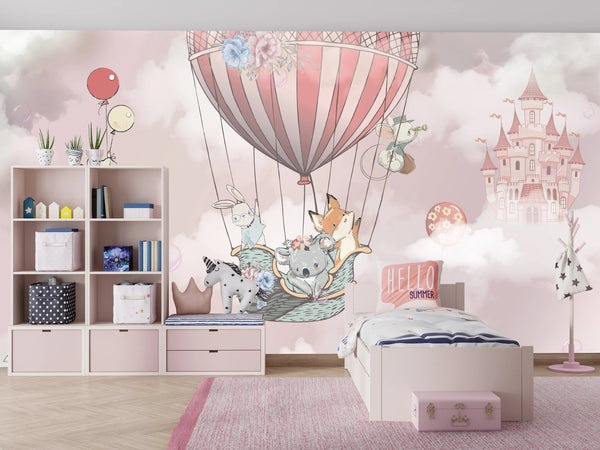 Kids Balloon Wallpaper, Animals Mural, Oversized Custom Size Wall Art, Non - Woven, Non - Adhesive, Modern Wall Paper, Removable - Adawall Wallpaper - Registered Trade Accounts Only, Wallpaper Wholesale Account - W77780 - Adawall Wholesale - Wallpaper Wholesaler