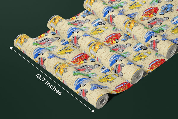 Kids Cars Wallpaper, Seamless Pattern Mural, Oversized Custom Size Wall Art, Non - Woven, Non - Adhesive, Modern Wall Paper, Removable - Adawall Wallpaper - Registered Trade Accounts Only, Wallpaper Wholesale Account - W77826 - Adawall Wholesale - Wallpaper Wholesaler
