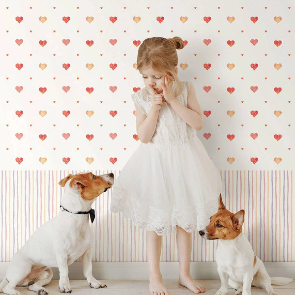 Kids Room Textured Wallpaper, Striped Wallpaper, Girls Boys Bedroom Wall Paper, Nursery Wallcovering, 114 sq ft, Colorful, Washable, Durable - Walloro High End Wallcoverings & More