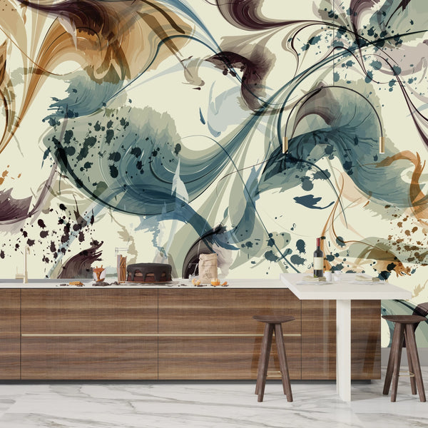 Liquid Watercolor Wallpaper, Abstract Flow Mural, Oversized Custom Size Wall Art, Non-Woven, Non-Adhesive, Modern Wall Paper, Removable