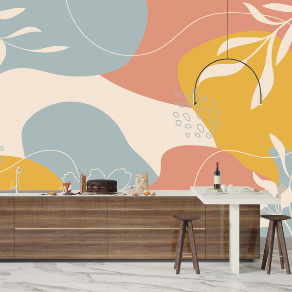 Floral Shape Abstract Wallpaper, Colorful Mural, Oversized Custom Size Wall Art, Non-Woven, Non-Adhesive, Modern Wall Paper, Removable