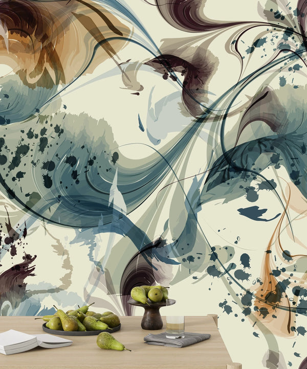 Liquid Watercolor Wallpaper, Abstract Flow Mural, Oversized Custom Size Wall Art, Non-Woven, Non-Adhesive, Modern Wall Paper, Removable