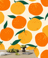 Mandarins, Beige Background Wallpaper, Seamless Pattern Mural, Oversized Custom Size Wall Art, Non-Woven, Non-Adhesive, Modern Wall Paper, Removable