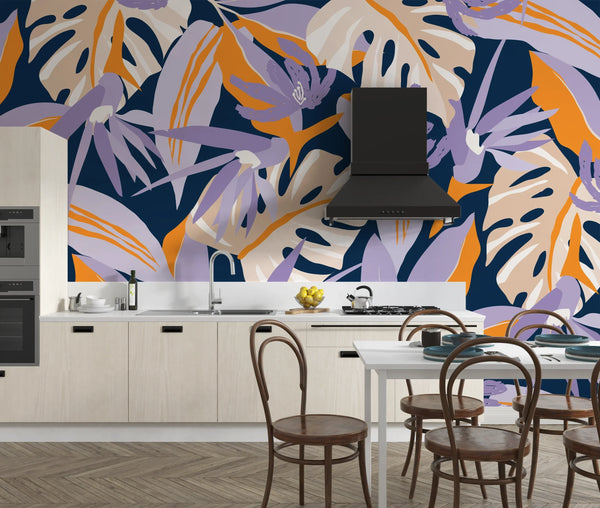 Wild Bright Tropical Wallpaper, Seamless Pattern Mural, Oversized Custom Size Wall Art, Non-Woven, Non-Adhesive, Modern Wall Paper, Removable