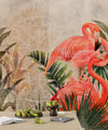 Pink Flamingos Wallpaper, Tropical Plants Mural, Oversized Custom Size Wall Art, Non-Woven, Non-Adhesive, Modern Wall Paper, Removable