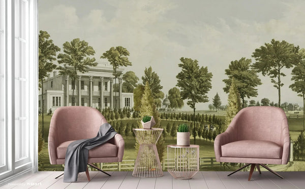 Landscape Scenic Wallpaper, Historical European Wall Mural, Green Custom Size Wall Covering, Non - Woven, Non - Adhesive, Removable, Washable - Adawall Wallpaper - Registered Trade Accounts Only, Wallpaper Wholesale Account - FJ315-2 - Adawall Wholesale - Wallpaper Wholesaler