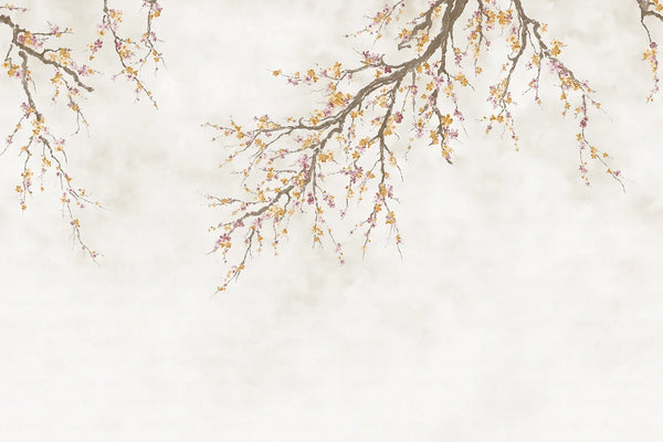 Large Blossom Tree Wallpaper, Yellow Chinoiserie Nature Flowers Wall Mural, Custom Size Wall Covering, Non-Woven, Non-Pasted, Removable, Washable, Floral Art - Walloro High End Wallcoverings & More