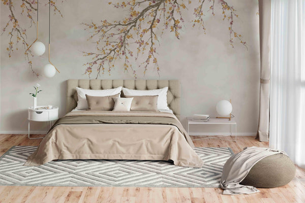 Large Blossom Tree Wallpaper, Yellow Chinoiserie Nature Flowers Wall Mural, Custom Size Wall Covering, Non - Woven, Non - Pasted, Removable, Washable, Floral Art - Adawall Wallpaper - Registered Trade Accounts Only, Wallpaper Wholesale Account - FJ302-1 - Adawall Wholesale - Wallpaper Wholesaler