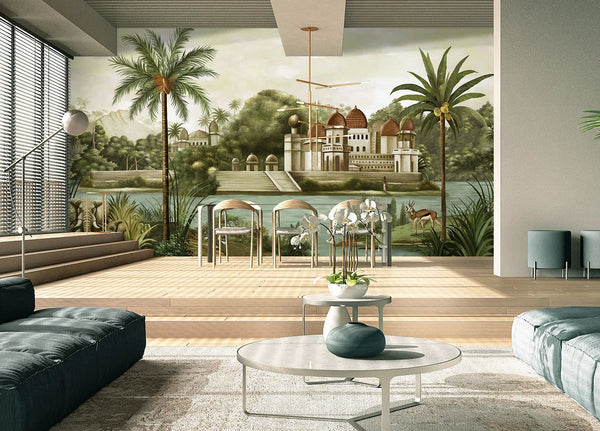 Large Tropical Indian Theme Wall Mural, India Early Morning Wallpaper, Brown Customized Wall Covering, Non - Woven, Non - Pasted, Washable, Removable - Adawall Wallpaper - Registered Trade Accounts Only, Wallpaper Wholesale Account - FJ311-1 - Adawall Wholesale - Wallpaper Wholesaler