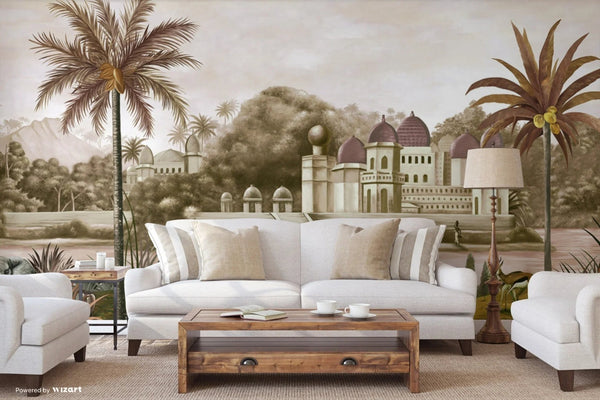 Large Tropical Indian Theme Wall Mural, India Early Morning Wallpaper, Purple Customized Wall Covering, Non - Woven, Non - Pasted, Washable, Removable - Adawall Wallpaper - Registered Trade Accounts Only, Wallpaper Wholesale Account - FJ311-3 - Adawall Wholesale - Wallpaper Wholesaler
