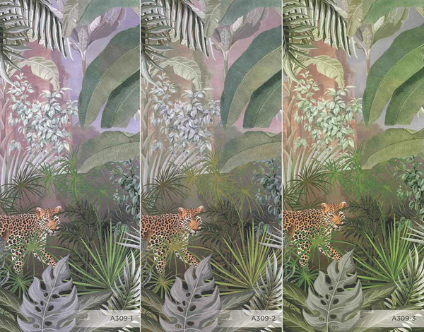 Leopard Jungle Wall Mural, Green Tropical Parrot Wall Mural, Kids Room, Nursery, Non - Pasted, Extra Large Wall Print, Removable, Forest, Palm Trees - Adawall Wallpaper - Registered Trade Accounts Only, Wallpaper Wholesale Account - A309-1 - Adawall Wholesale - Wallpaper Wholesaler