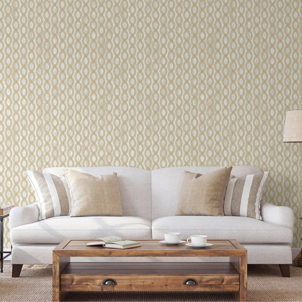 Light Beige Geometric Chain Pattern Wallpaper, Deep Embossed Stylish Sparkling Luxury Design - Walloro High End Wallcoverings & More