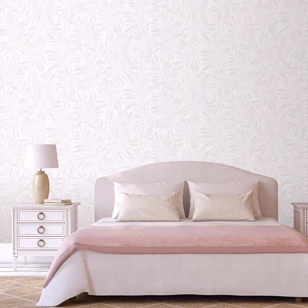 Light Beige Luxury Leaves Solid Color Shades Wallpaper, Deep Embossed Flocked Velvet Feeling Design - Walloro High End Wallcoverings & More