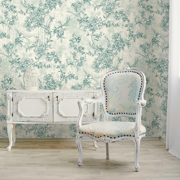 Light Green Elegant Chinoiserie Blossom Floral Wallpaper, Animal Print Birds Flowers Botanical Pattern - Adawall Wallpaper - Registered Trade Accounts Only, Wallpaper Wholesale Account - 9914-3 - Adawall Wholesale - Wallpaper Wholesaler