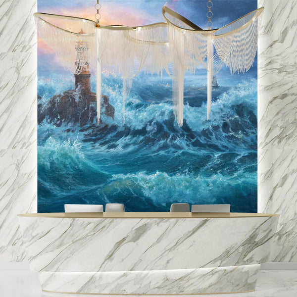 Lighthouse on the Seacoast Wallpaper, Oil Painting Mural, Oversized Custom Size Wall Art, Non - Woven, Non - Adhesive, Modern Wall Paper, Removable - Adawall Wallpaper - Registered Trade Accounts Only, Wallpaper Wholesale Account - W77614 - Adawall Wholesale - Wallpaper Wholesaler