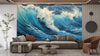 Big Wave in a Raging Sea Wallpaper, Oil Painting Mural, Oversized Custom Size Wall Art, Non-Woven, Non-Adhesive, Modern Wall Paper, Removable